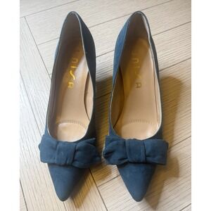 Unisa Faux Suede Teal Women's Kitten Heels W/ Bow Toe. Approx 3"‎ Heel. Sz 7 M